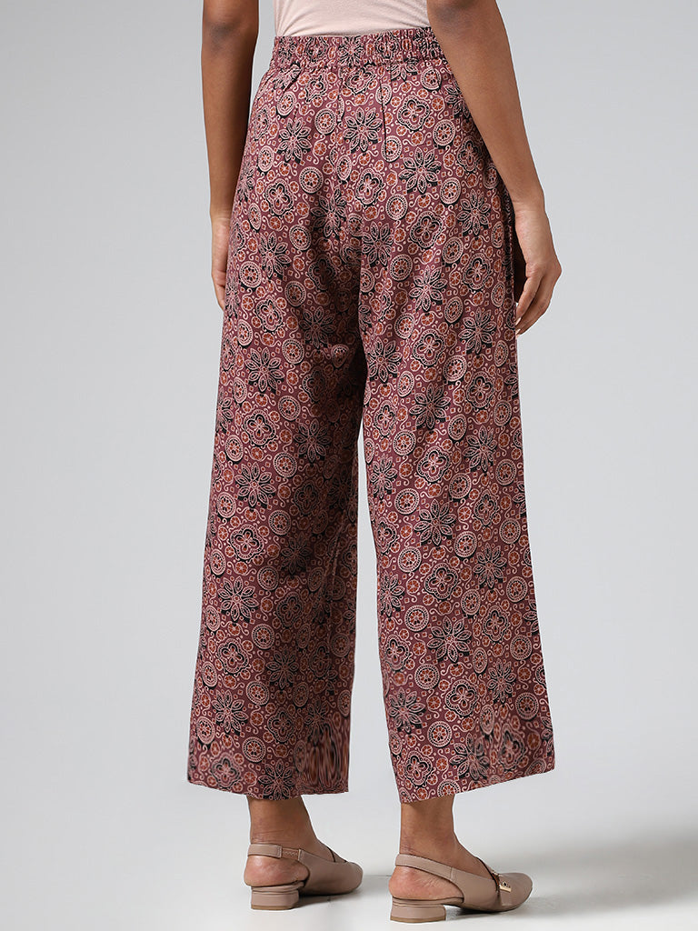 Utsa Magenta Floral Printed Wide-Leg Pants