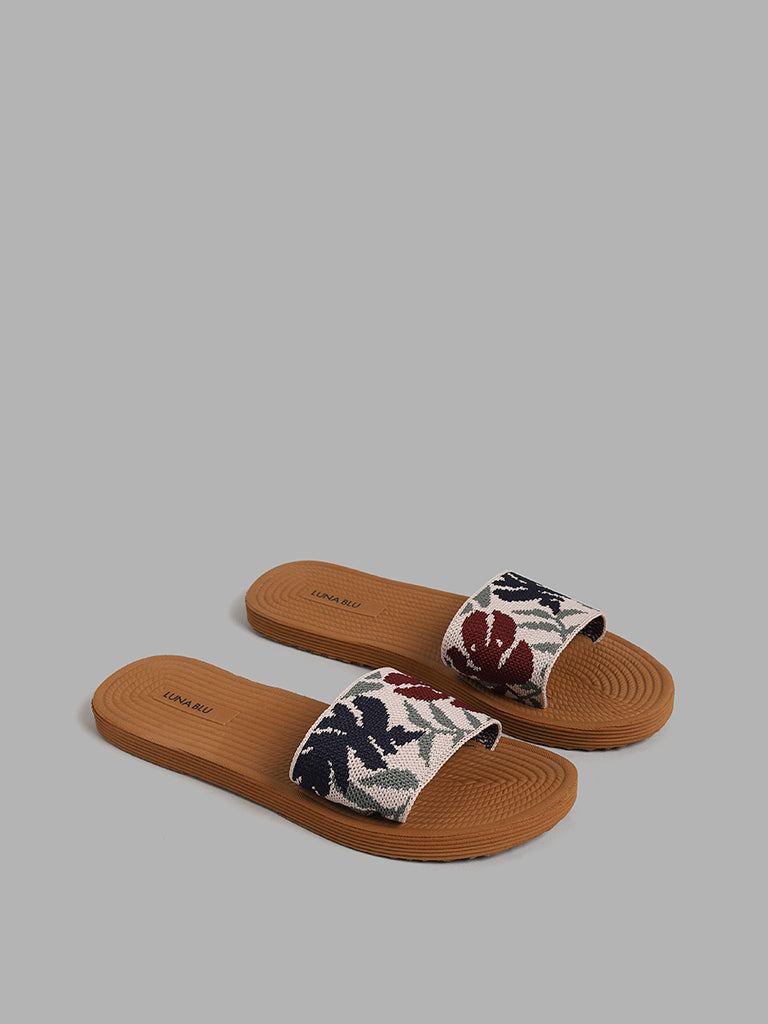 LUNA BLU Tan Printed Slides