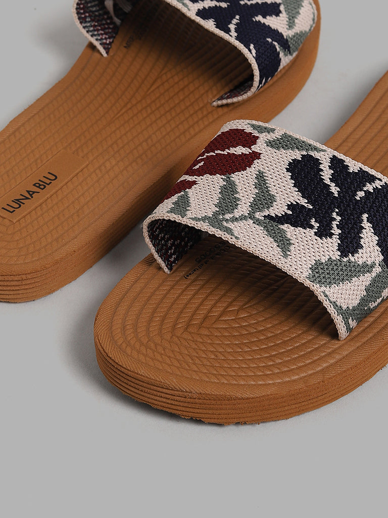 LUNA BLU Tan Printed Slides