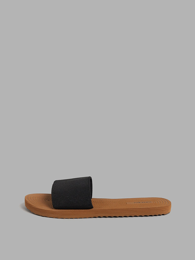 LUNA BLU Black Self-Striped Slides