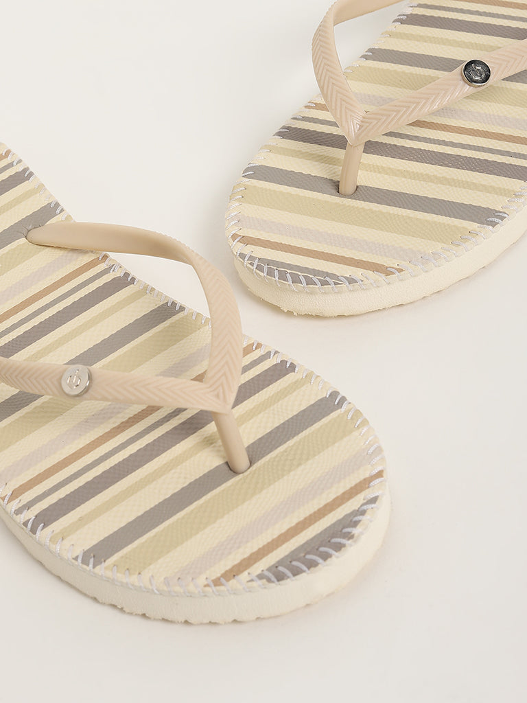 LUNA BLU Beige Striped Flip-Flop