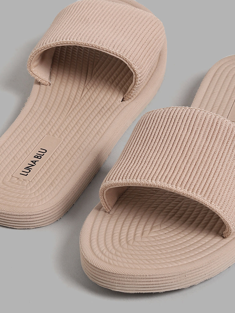 LUNA BLU Beige Self-Striped Slides