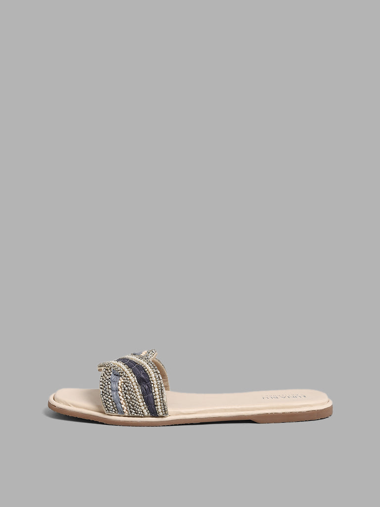 LUNA BLU Navy Beaded Strap Sandals