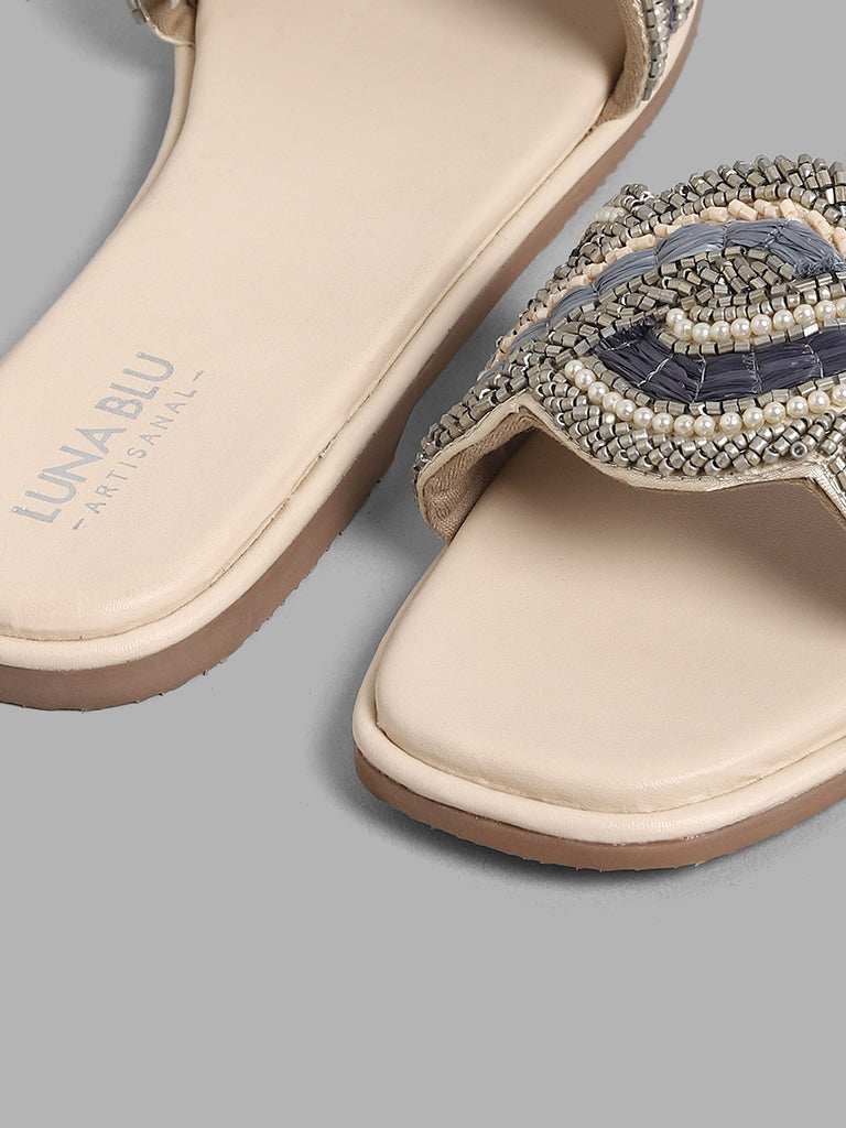 LUNA BLU Navy Beaded Strap Sandals