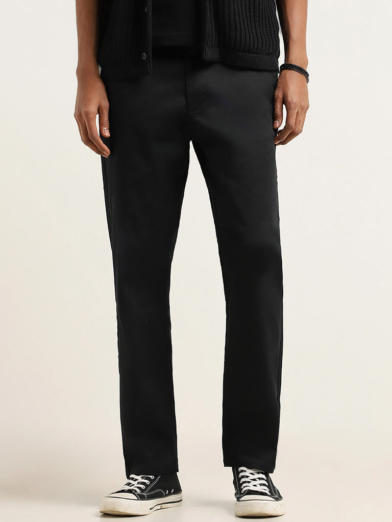 Nuon Black Cotton Relaxed-Fit Trousers