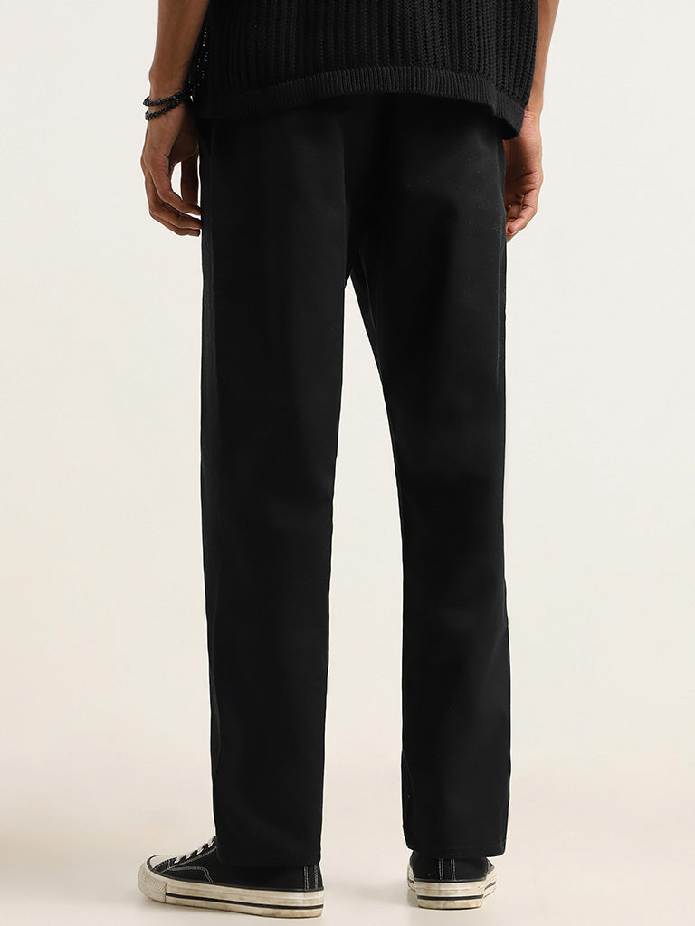 Nuon Black Cotton Relaxed-Fit Trousers