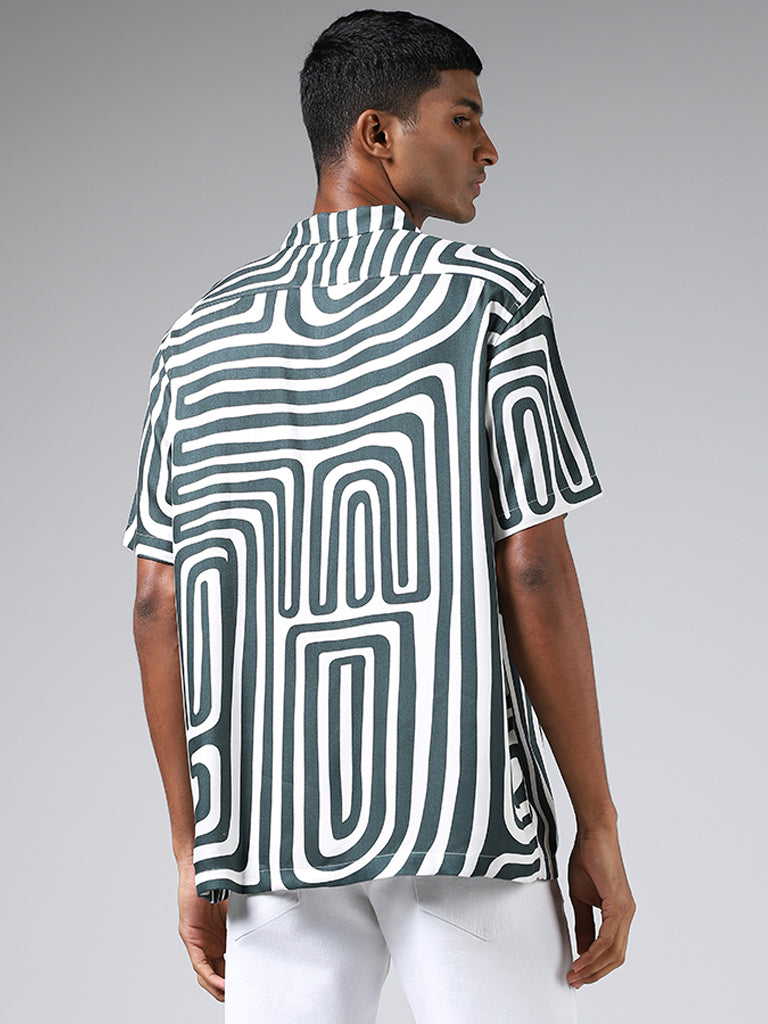 Nuon Emerald Green Abstract Printed Relaxed-Fit Shirt