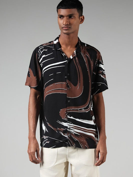 Nuon Black Abstract Print Relaxed-Fit Shirt