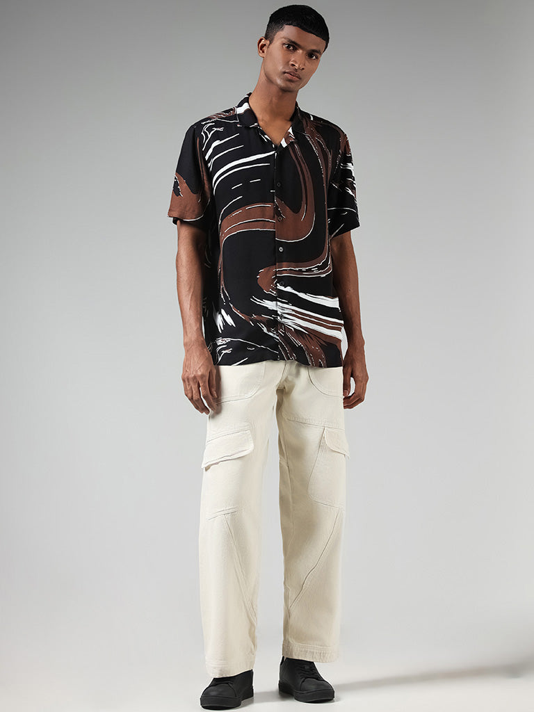 Nuon Black Abstract Print Relaxed-Fit Shirt