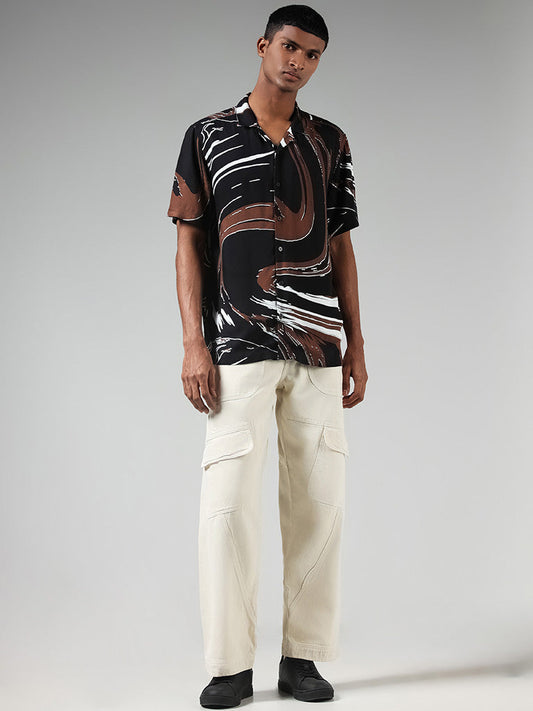 Nuon Black Abstract Print Relaxed-Fit Shirt