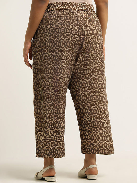 Diza Brown Printed Cotton Straight Pants