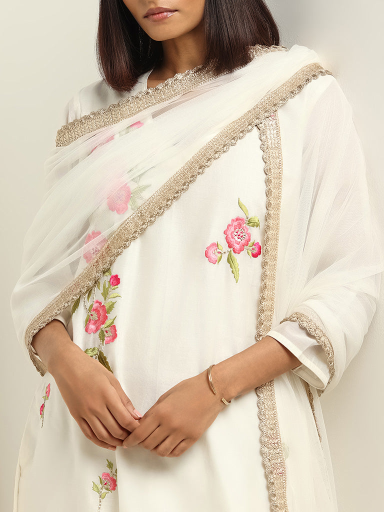 Vark White Kurta, Palazzos & Dupatta Set