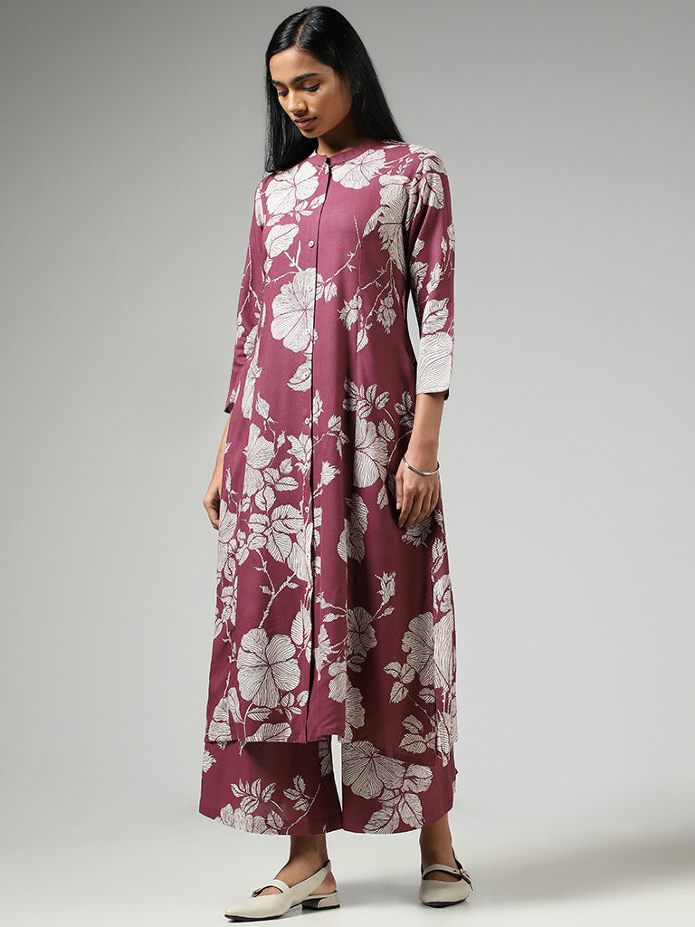 Utsa Wine Bold Floral Printed Palazzos