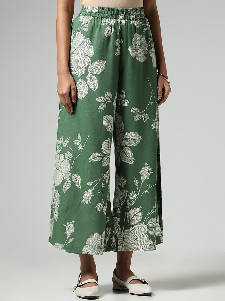 Utsa Green Bold Floral Printed Palazzos