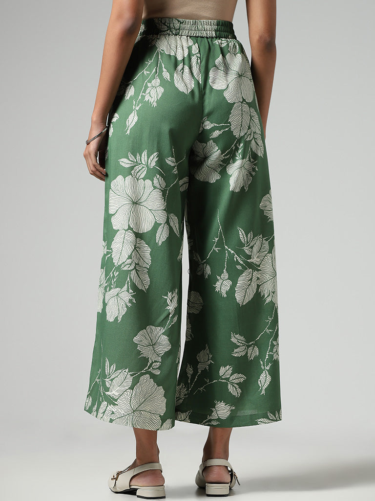 Utsa Green Bold Floral Printed Palazzos