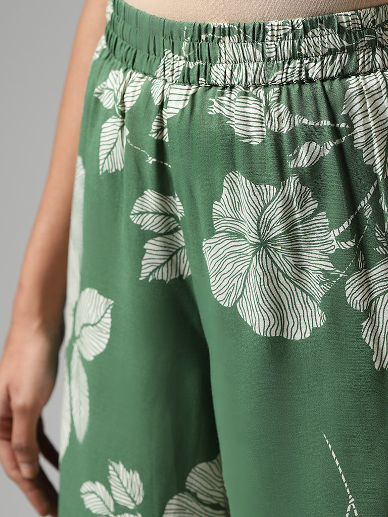 Utsa Green Bold Floral Printed Palazzos