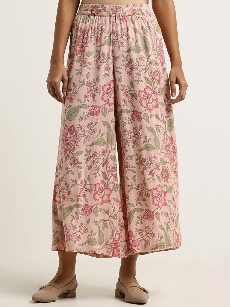 Utsa Pink Floral Printed Palazzos