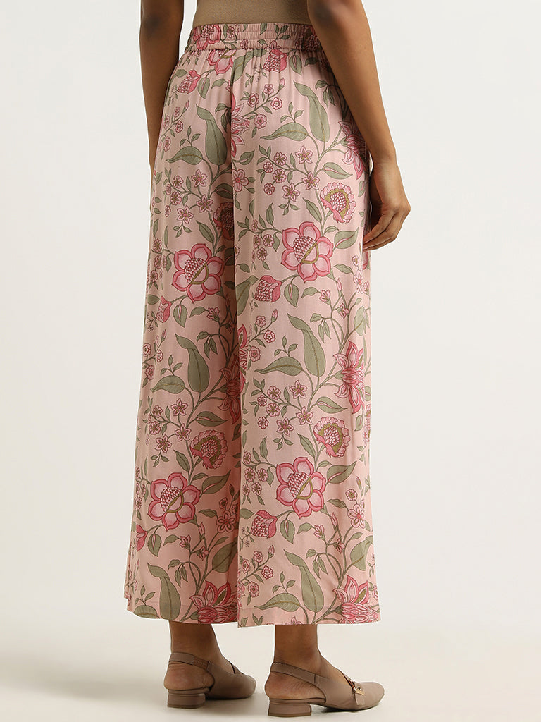 Utsa Pink Floral Printed Palazzos