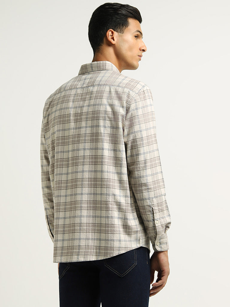 WES Casuals Beige Checked Cotton Relaxed Fit Shirt