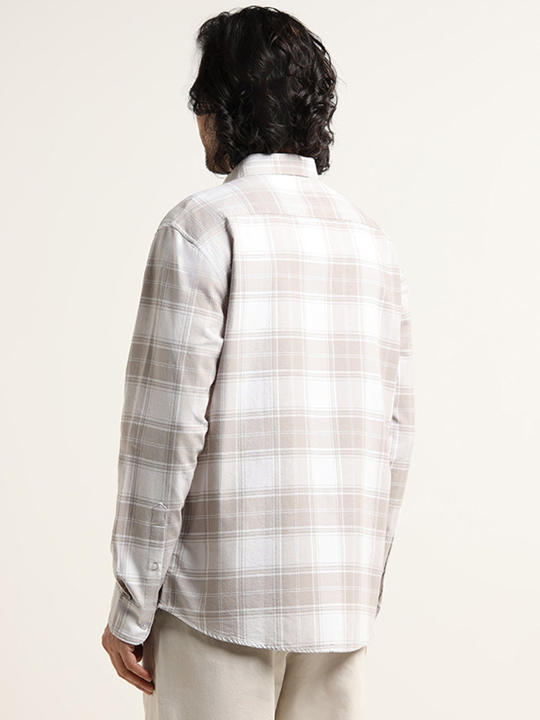 WES Casuals Beige Checked Cotton Relaxed Fit Shirt