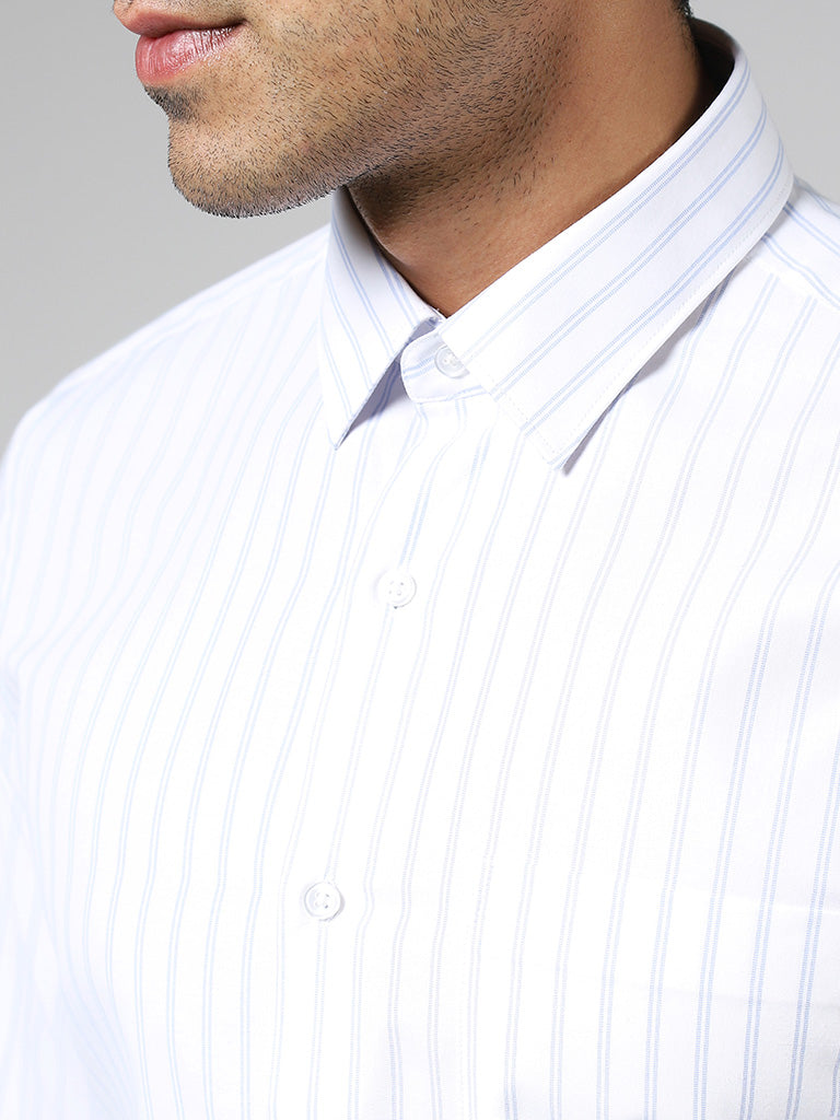 WES Formals White Striped Slim-Fit Shirt