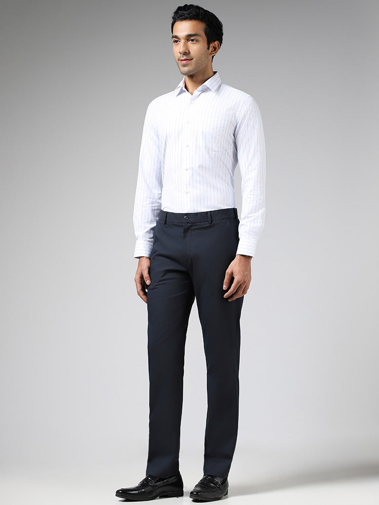 WES Formals White Striped Slim-Fit Shirt