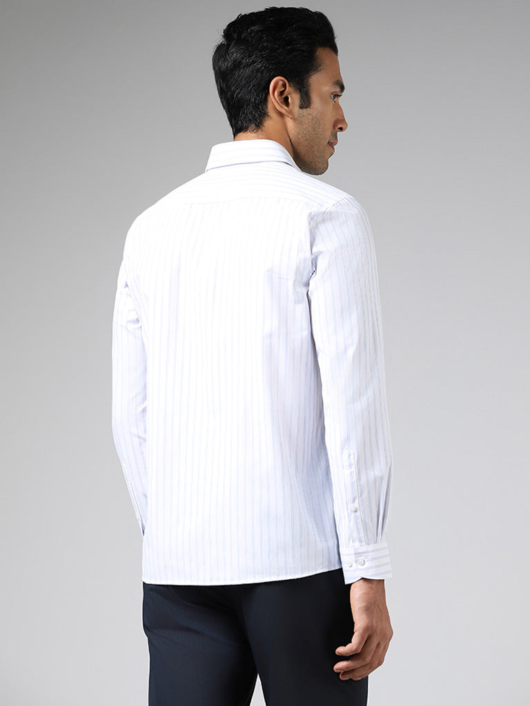 WES Formals White Striped Slim-Fit Shirt