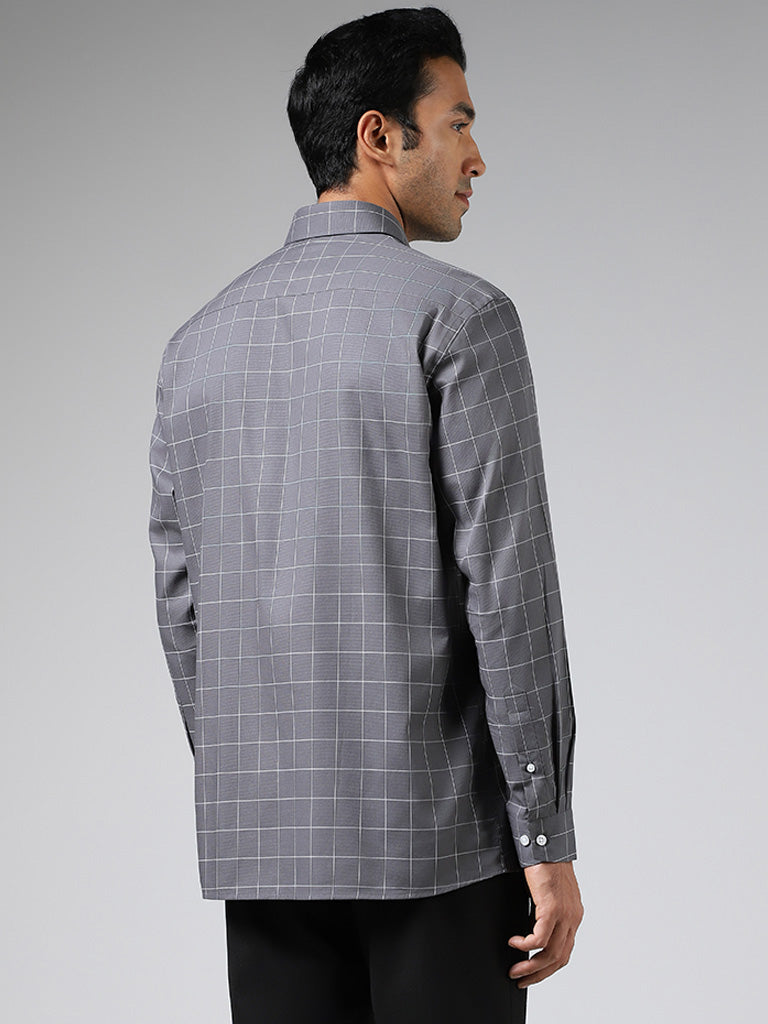 WES Formals Dark Grey Checked Cotton Slim Fit Shirt