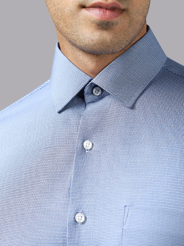 WES Formals Blue Self-Patterned Cotton Slim Fit Shirt