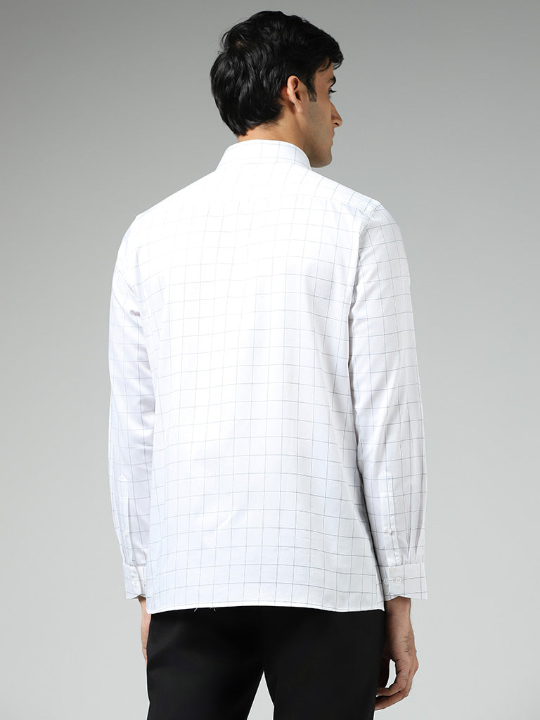 WES Formals White Graph Checked Cotton Slim Fit Shirt