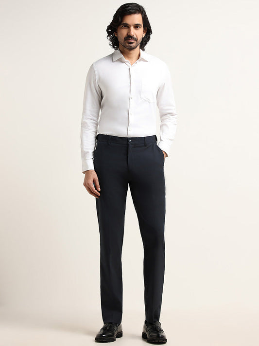 WES Formals Navy Slim Fit Trousers