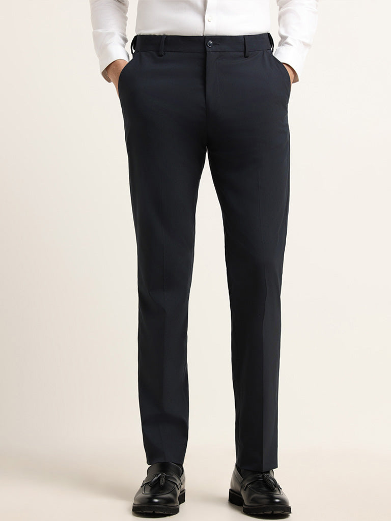 WES Formals Navy Slim Fit Trousers