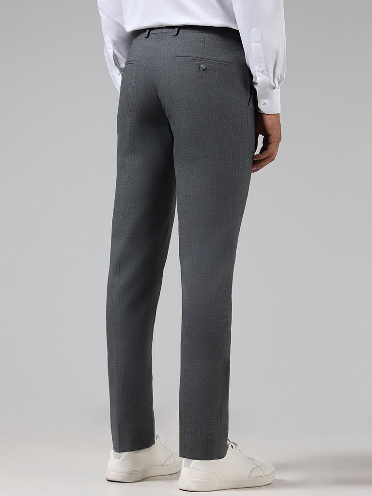 WES Formals Grey Striped Slim Fit Trousers