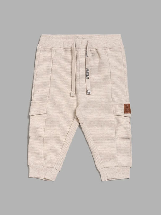 HOP Baby Self-Striped Light Beige Cargo Joggers