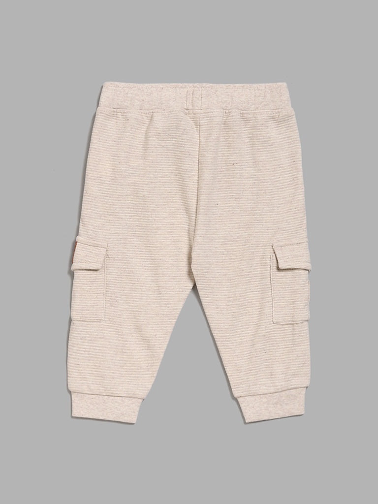 HOP Baby Self-Striped Light Beige Cargo Joggers