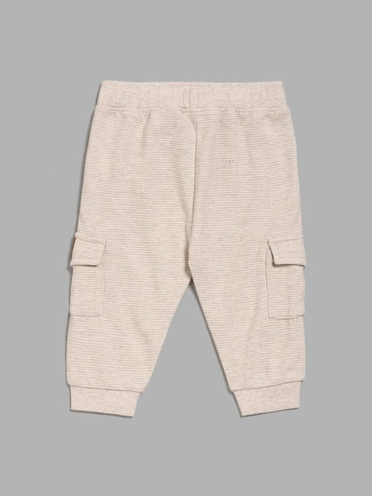 HOP Baby Self-Striped Light Beige Cargo Joggers