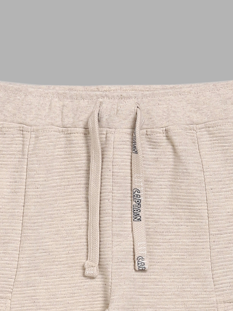 HOP Baby Self-Striped Light Beige Cargo Joggers