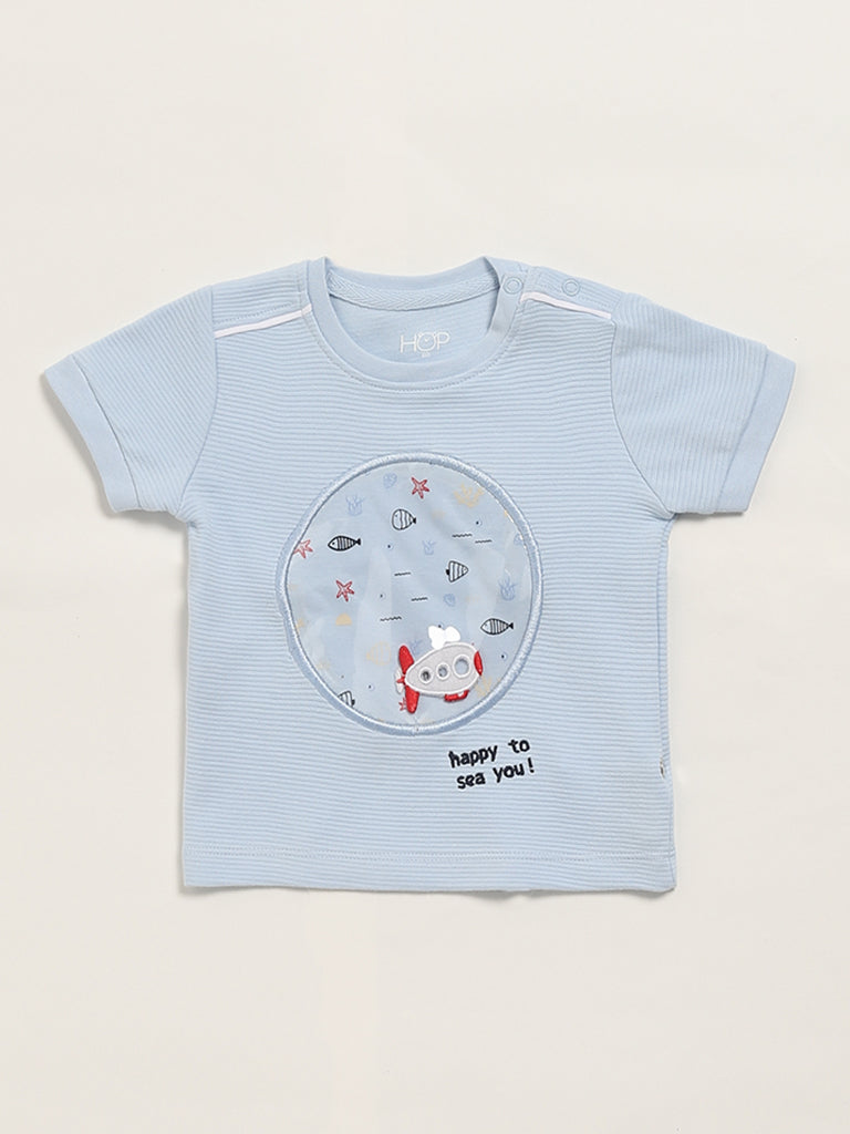 HOP Baby Blue Self-Patterned T-Shirt