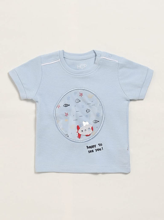 HOP Baby Blue Self-Patterned T-Shirt