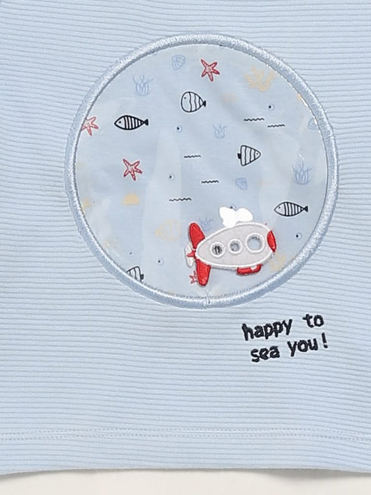 HOP Baby Blue Self-Patterned T-Shirt