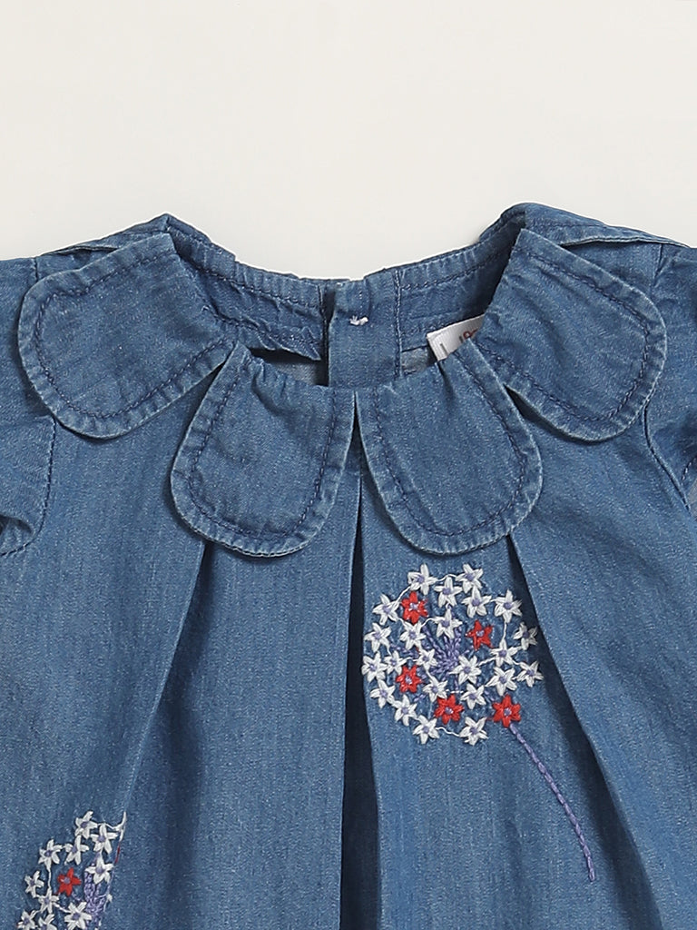 HOP Baby Blue Denim Embroidered Dress