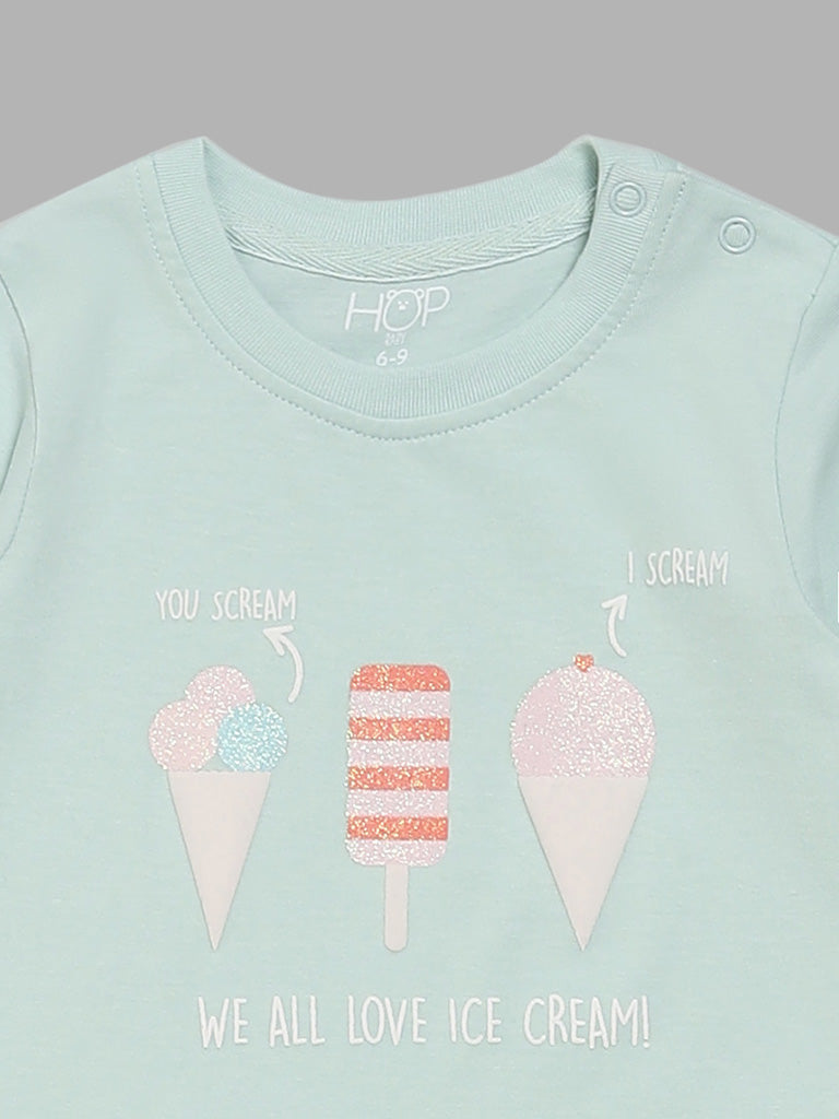 HOP Baby Ice-Cream Printed Pink & Mint T-Shirt - Pack of 2