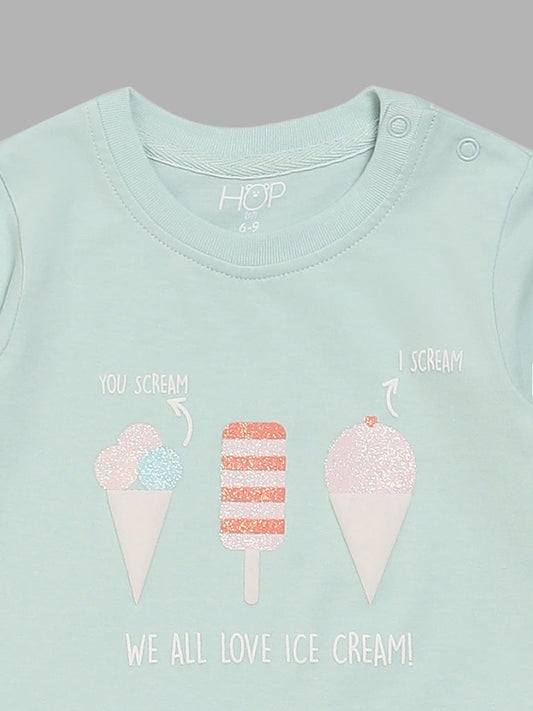 HOP Baby Ice-Cream Printed Pink & Mint T-Shirt - Pack of 2