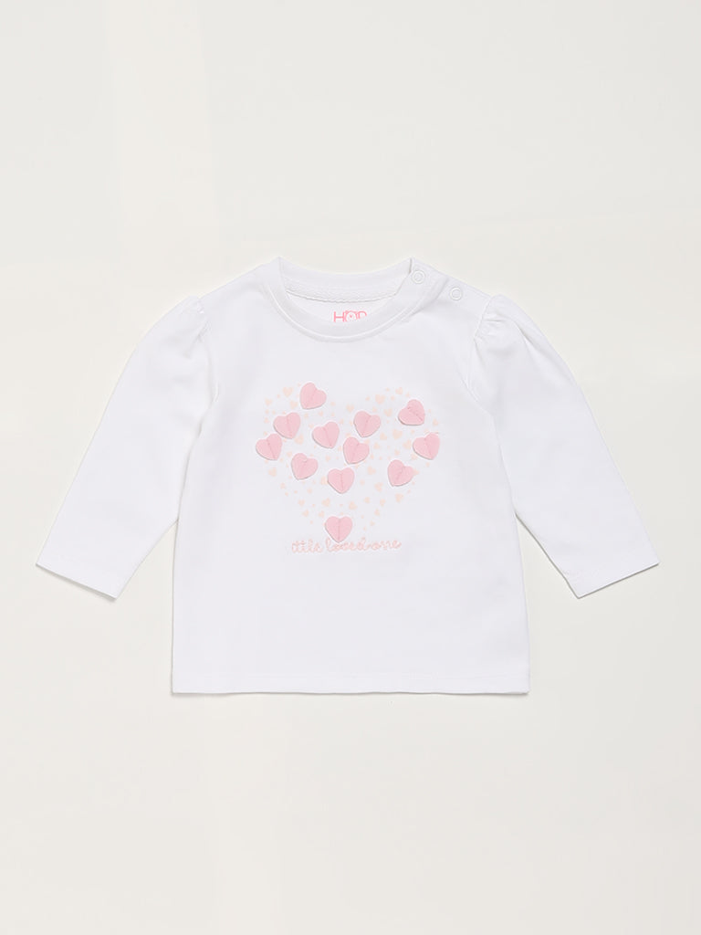 HOP Baby Heart Embellished White T-Shirt