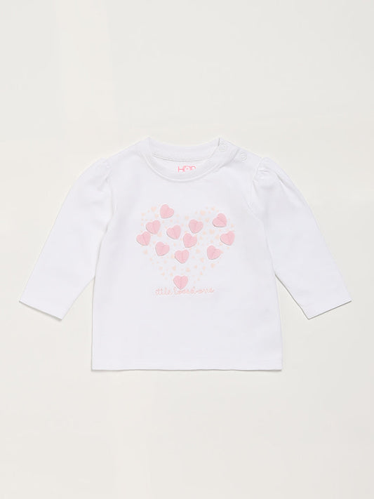 HOP Baby Heart Embellished White T-Shirt