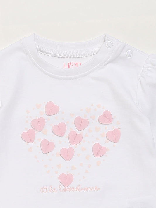 HOP Baby Heart Embellished White T-Shirt