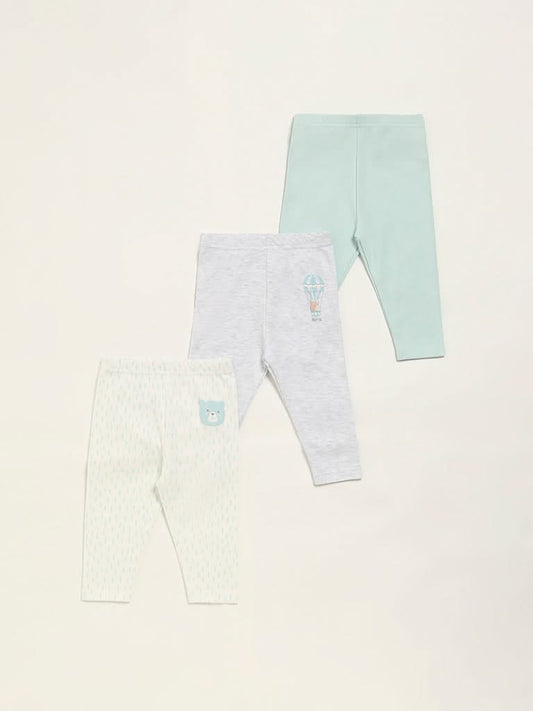 HOP Baby Blue Printed Pants - Pack of 3