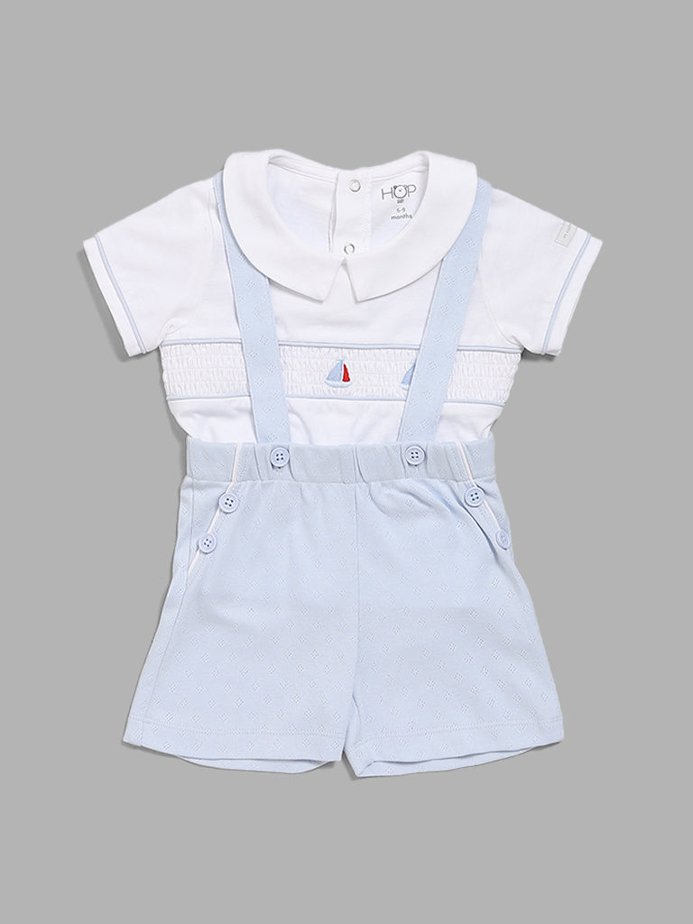 HOP Baby Blue Embroidered T-Shirt & Shorts Set