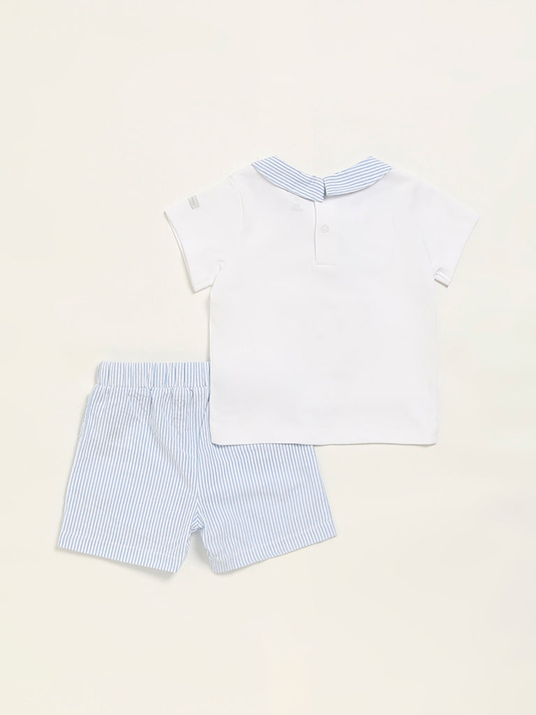 HOP Baby White Bear Embossed T-Shirt & Shorts Set