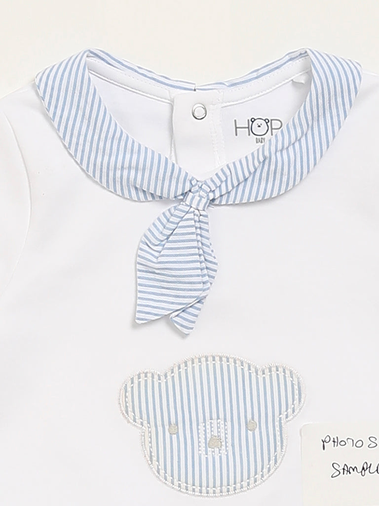 HOP Baby White Bear Embossed T-Shirt & Shorts Set